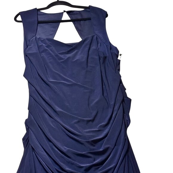 Adrianna Papell Size 20W Midnight Blue Jersey Sleeveless Gown With Draped Detail - Picture 6 of 16